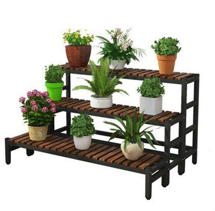 Flower Rack Iron Art European Style Flower Rack Indoor Multi-storey Living Room Flower Rack Floor Type Balcony Wooden Flower Pot Rack Solid Wood Pot Rack Ladder Length 120 * Width 30 * Height 66 (double-layer Widening)