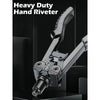 Heavy Duty Hand Riveter Long Arm Rivet Tools Includes 100-Piece Rivets and 5 Replaceable Nozzles Pop Rivet Gun with Waste Rivets Collection Bottle