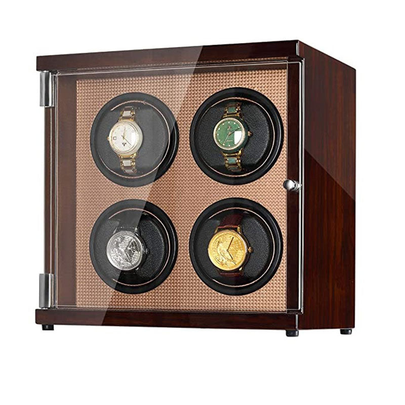 CHIYODA Watch Winder Four Watch Winder For Men's And Women's Automatic Watch With Quad Mabuchi Motor, LCD Digital Display And High Gloss Brown
