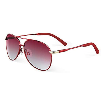 NALANDA Women Round Polarized Aviator Sunglasses Red Sun Glasses UV400 HD Lens Metal Frame Double Bridges Glasses For Outdoor Travel Driving Daily Use