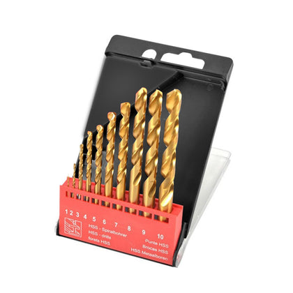 Titanium Twist Drill Bit Set 10 Pieces Fit for Cutting Metals, HSS Metal Drill Bit Straight Shank, Ideal for Drilling on Mild Steel, Copper, Aluminum, Zinc Alloy