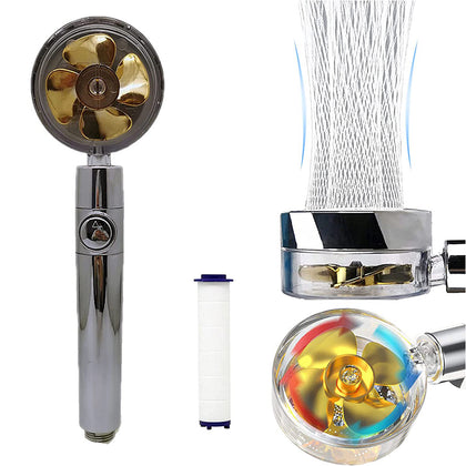 Handheld Turbocharged Pressure Propeller Shower - Propeller Driven Turbo Charged Spinning Shower Head - High-Pressure Water Saving Shower Head with Filter and Pause Switch, Easy Install 360 Degrees Rotating